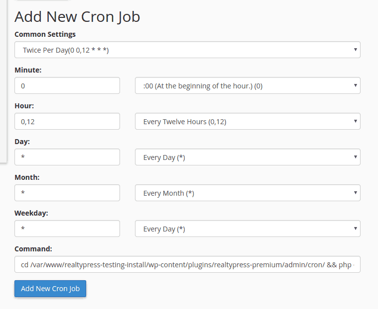 CREA DDF Cpanel Add New Cron Command